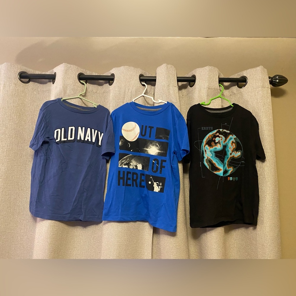 Old Navy Trío Kids Sz M (8) Short Sleeve Tees-Black Earth, Blue & Blue Baseball!